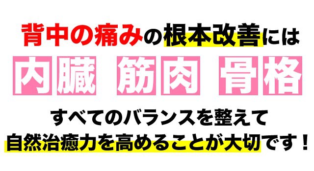 背中の痛みの根本改善には全てのバランスが大事です。